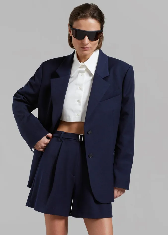 Women The Frankie Shop Bottoms Avalon Belted Shorts Navy
