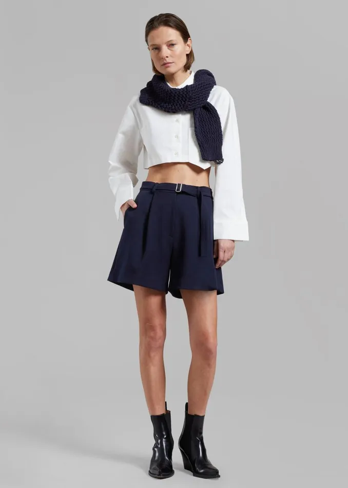 Women The Frankie Shop Bottoms Avalon Belted Shorts Navy