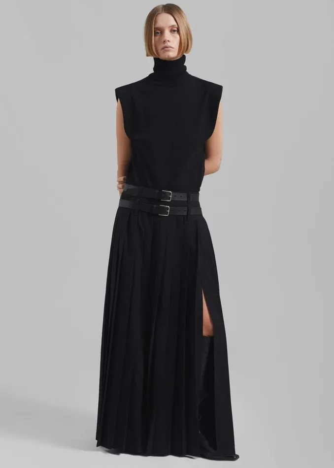 Women The Frankie Shop Bottoms Bailey Long Pleated Skirt Black