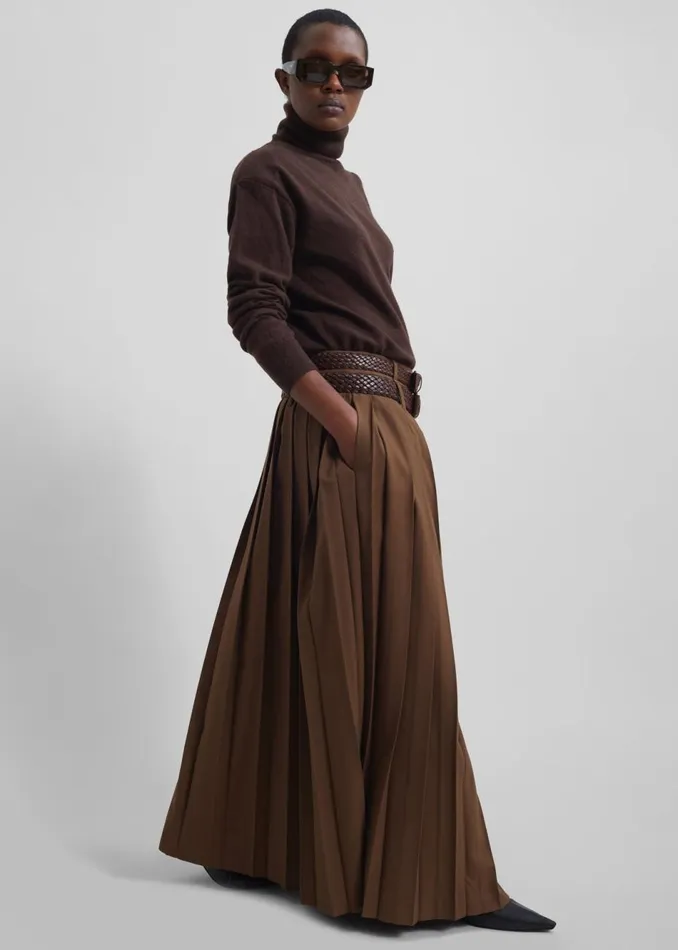 Women The Frankie Shop Bottoms Bailey Long Pleated Skirt Brown