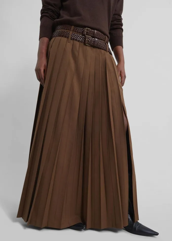 Women The Frankie Shop Bottoms Bailey Long Pleated Skirt Brown