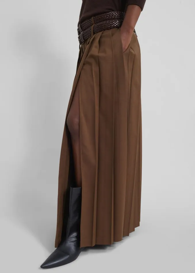 Women The Frankie Shop Bottoms Bailey Long Pleated Skirt Brown