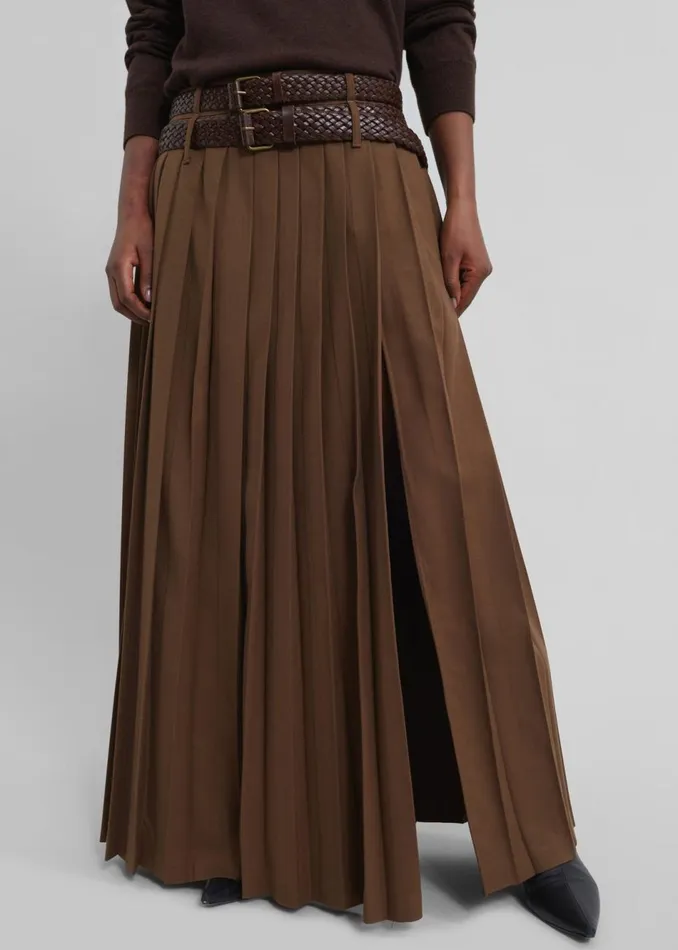 Women The Frankie Shop Bottoms Bailey Long Pleated Skirt Brown