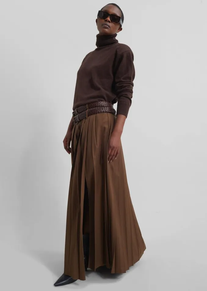 Women The Frankie Shop Bottoms Bailey Long Pleated Skirt Brown