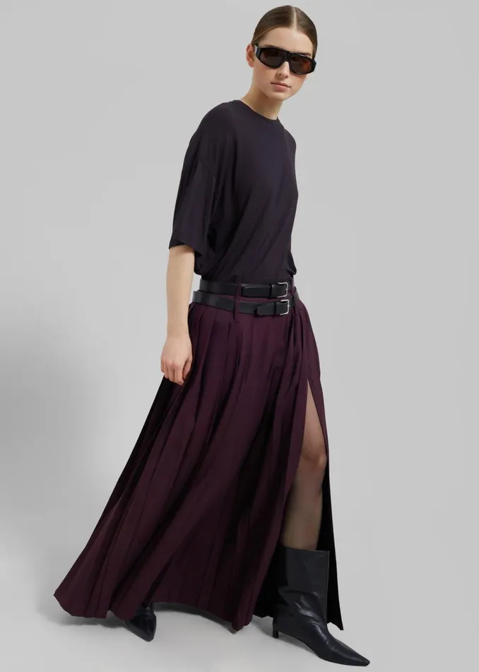 Women The Frankie Shop Bottoms Bailey Long Pleated Skirt Burgundy