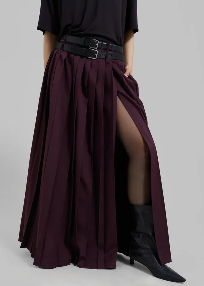 Women The Frankie Shop Bottoms Bailey Long Pleated Skirt Burgundy