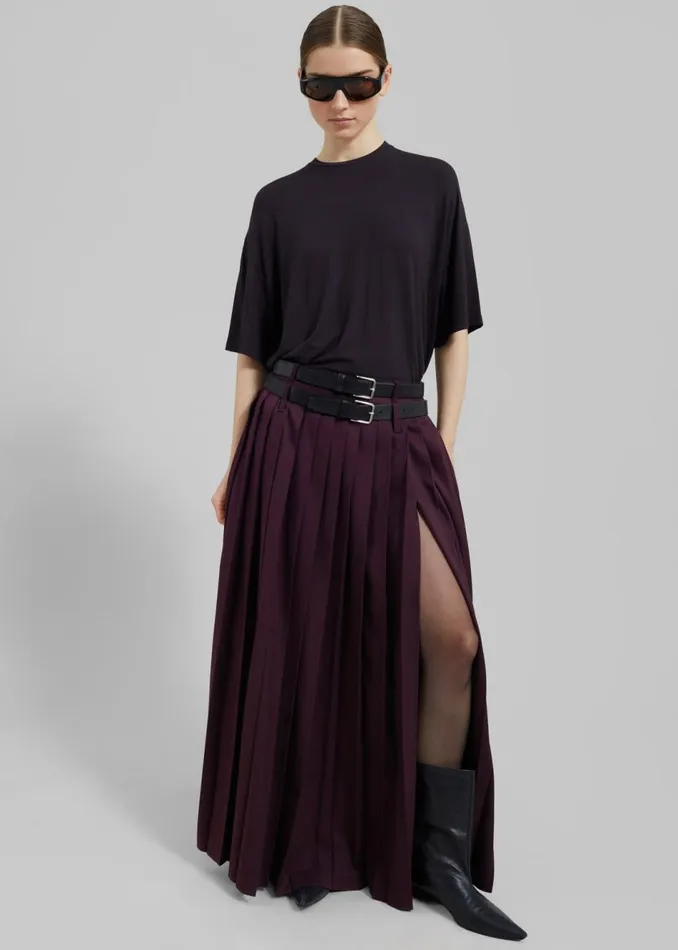 Women The Frankie Shop Bottoms Bailey Long Pleated Skirt Burgundy