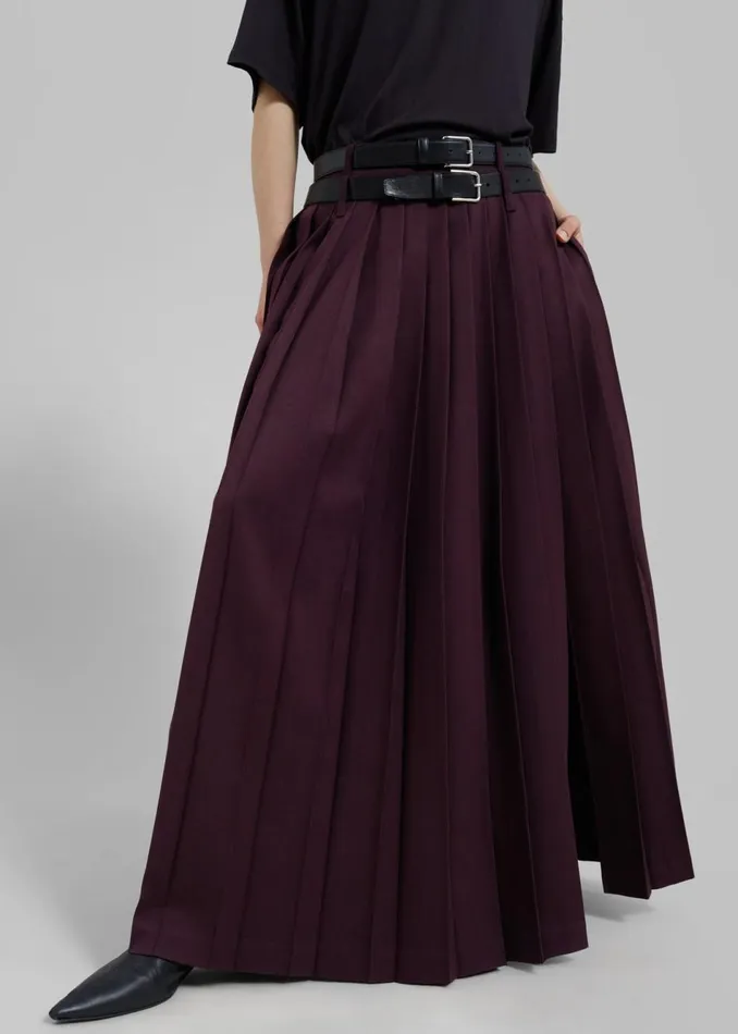 Women The Frankie Shop Bottoms Bailey Long Pleated Skirt Burgundy