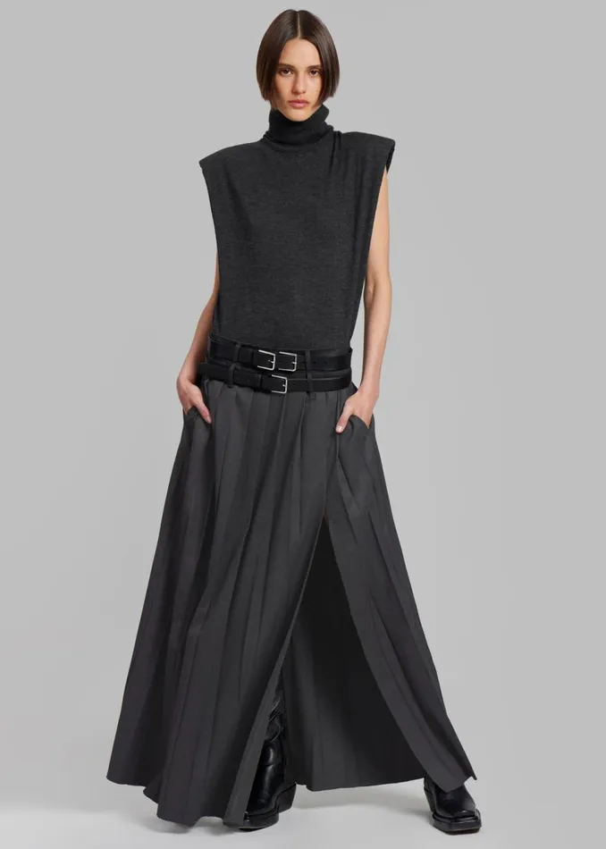 Women The Frankie Shop Bottoms Bailey Long Pleated Skirt Dark Grey Melange