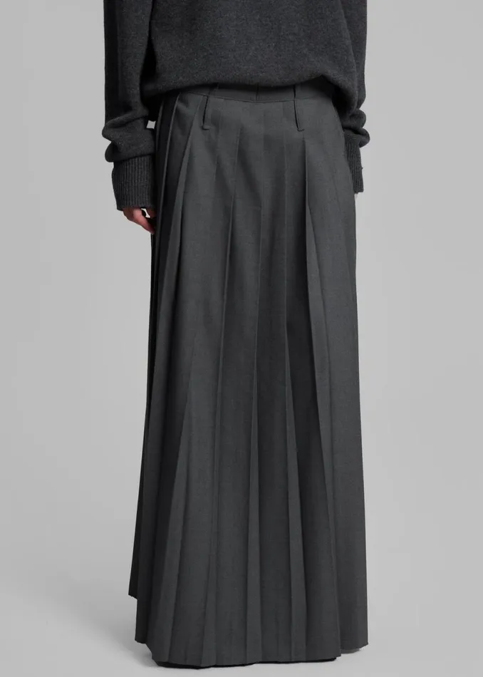 Women The Frankie Shop Bottoms Bailey Long Pleated Skirt Dark Grey Melange
