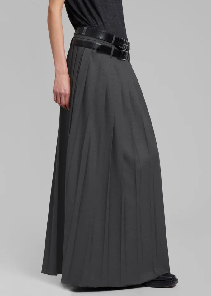 Women The Frankie Shop Bottoms Bailey Long Pleated Skirt Dark Grey Melange