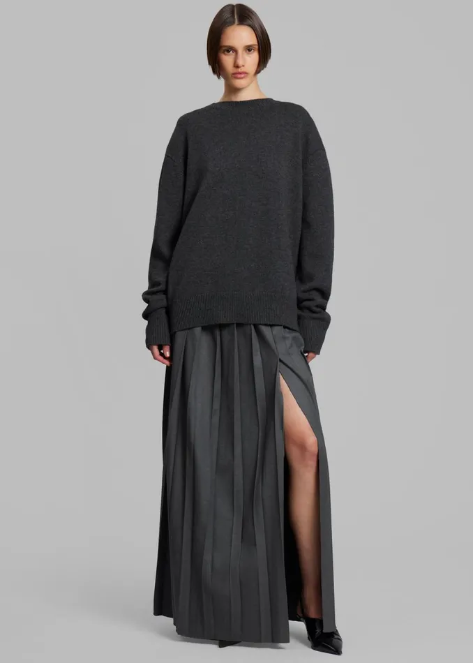 Women The Frankie Shop Bottoms Bailey Long Pleated Skirt Dark Grey Melange