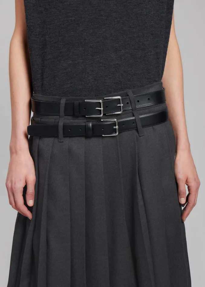 Women The Frankie Shop Bottoms Bailey Long Pleated Skirt Dark Grey Melange