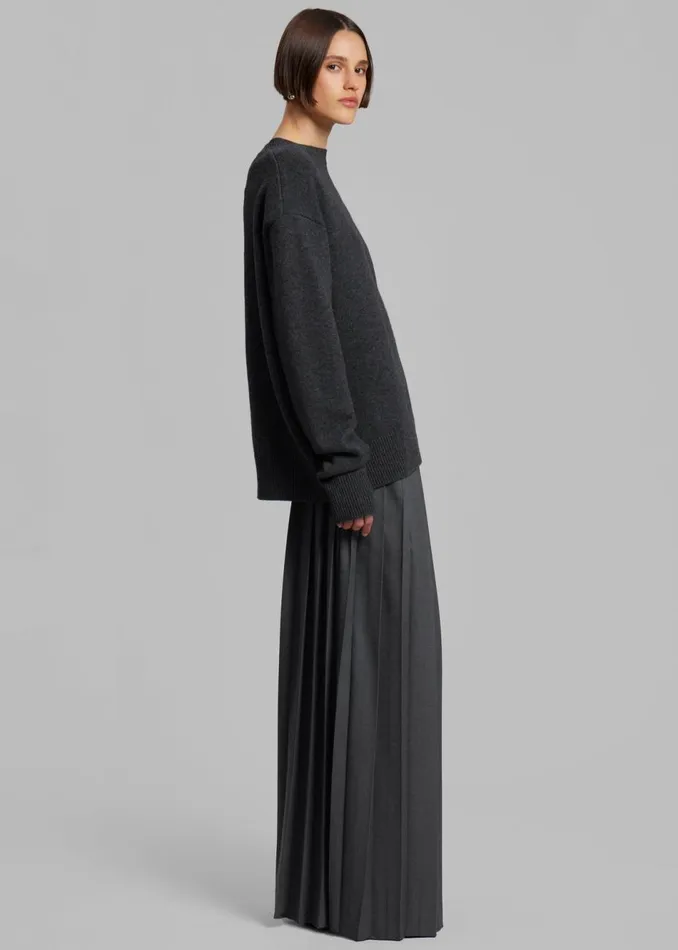 Women The Frankie Shop Bottoms Bailey Long Pleated Skirt Dark Grey Melange