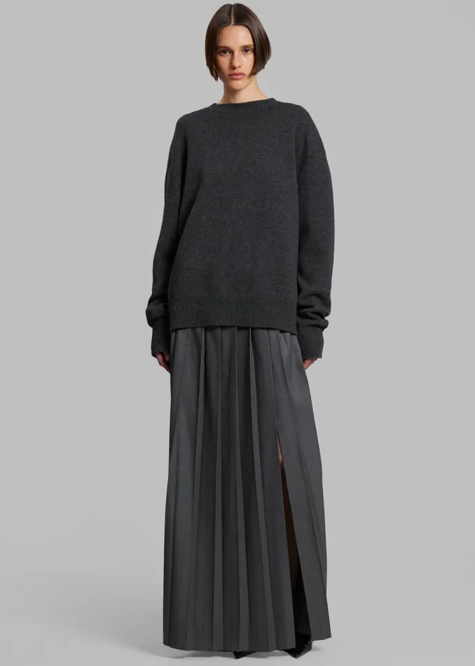 Women The Frankie Shop Bottoms Bailey Long Pleated Skirt Dark Grey Melange