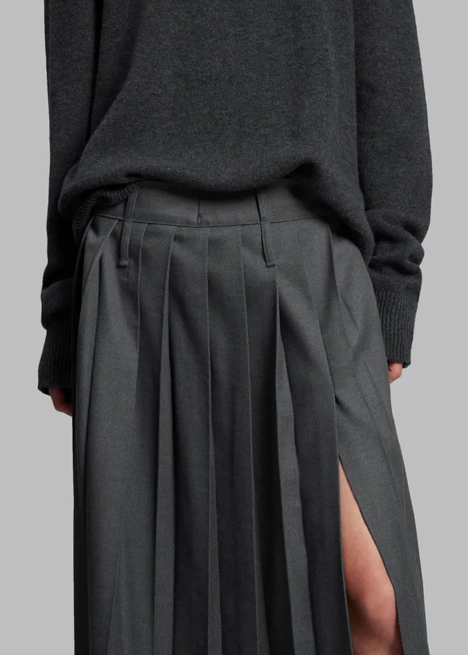 Women The Frankie Shop Bottoms Bailey Long Pleated Skirt Dark Grey Melange