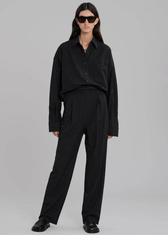 Women The Frankie Shop Bottoms Bea Fluid Pinstripe Suit Pants Blackwhite