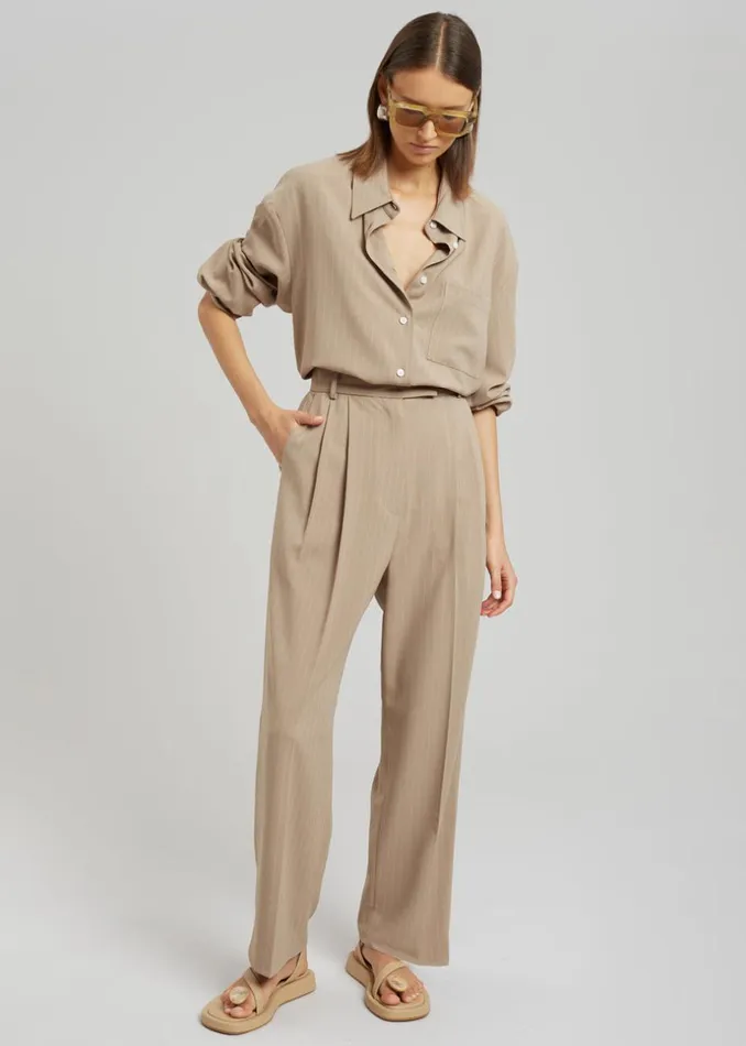 Women The Frankie Shop Bottoms Bea Fluid Pinstripe Suit Pants Camel