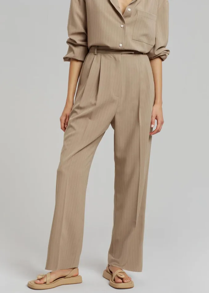 Women The Frankie Shop Bottoms Bea Fluid Pinstripe Suit Pants Camel