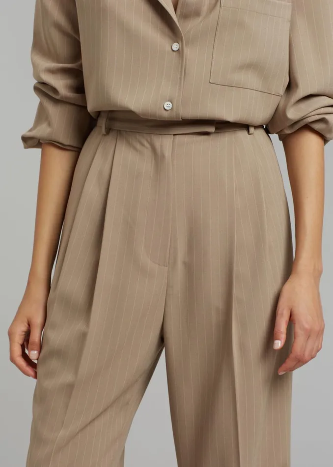 Women The Frankie Shop Bottoms Bea Fluid Pinstripe Suit Pants Camel