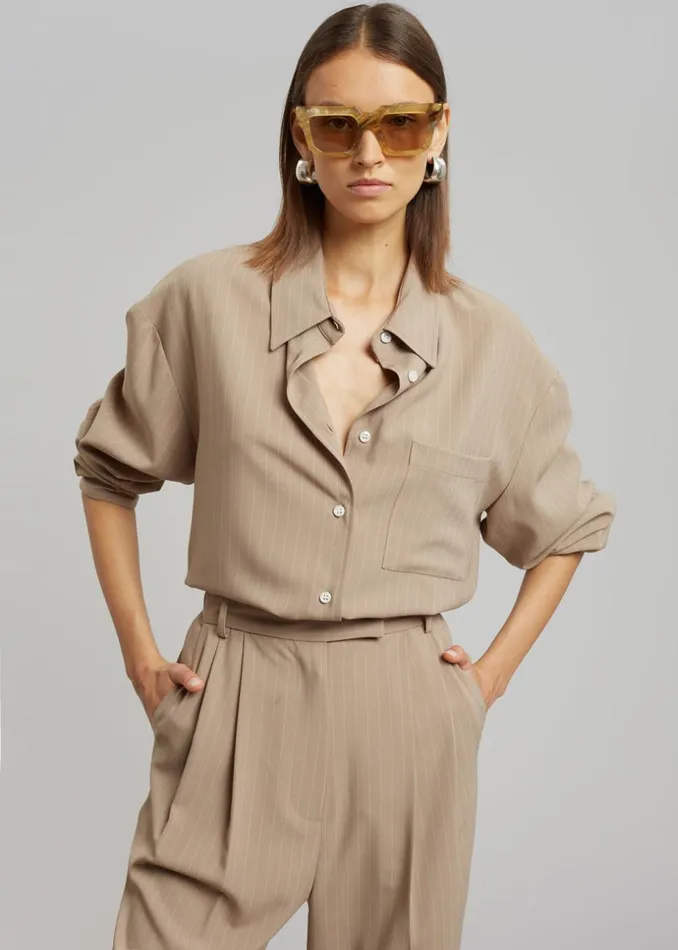 Women The Frankie Shop Bottoms Bea Fluid Pinstripe Suit Pants Camel