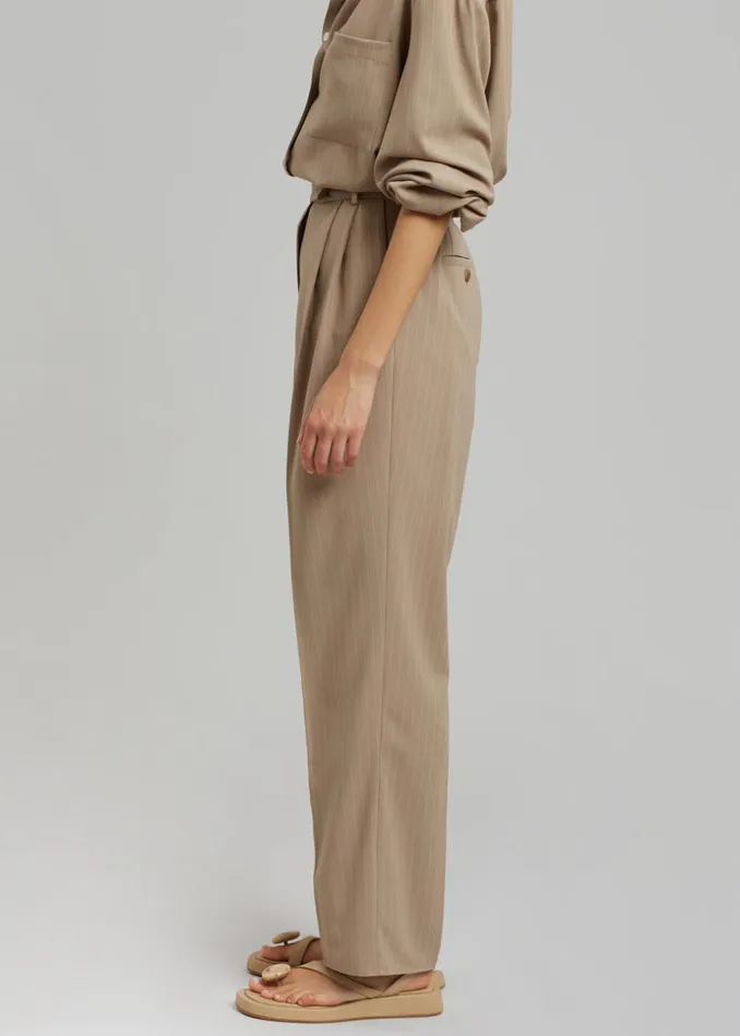 Women The Frankie Shop Bottoms Bea Fluid Pinstripe Suit Pants Camel