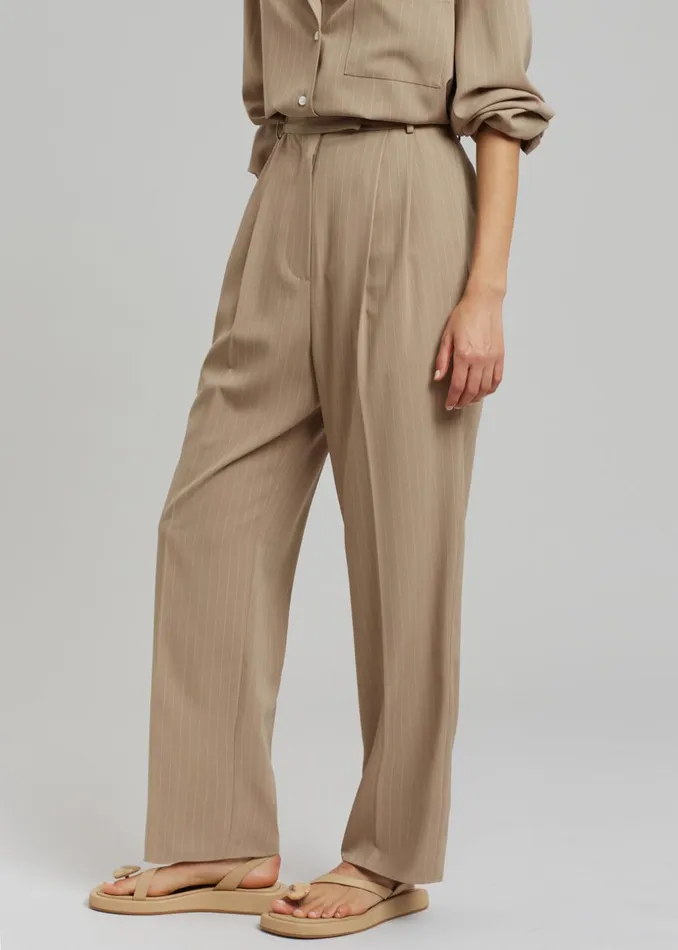 Women The Frankie Shop Bottoms Bea Fluid Pinstripe Suit Pants Camel
