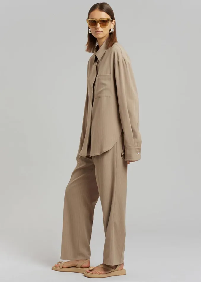 Women The Frankie Shop Bottoms Bea Fluid Pinstripe Suit Pants Camel