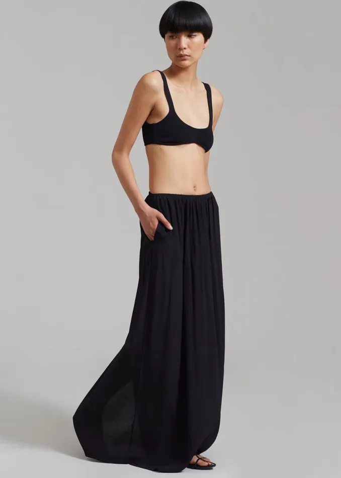 Women The Frankie Shop Bottoms Beare Park Silk Elastic Waist Skirt Black