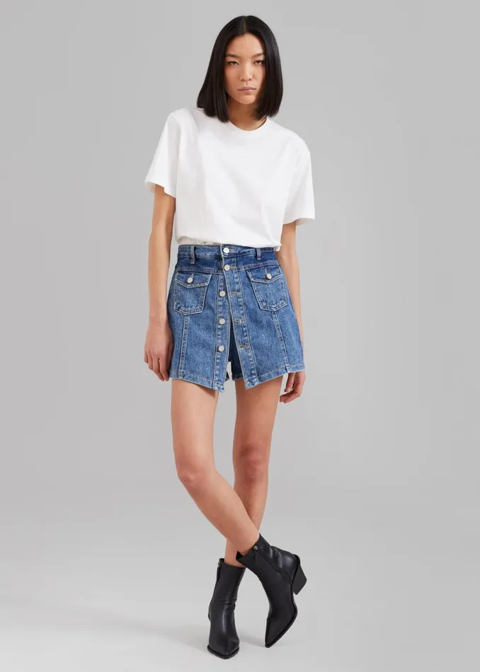 Women The Frankie Shop Bottoms Blades Denim Skort Medium Wash