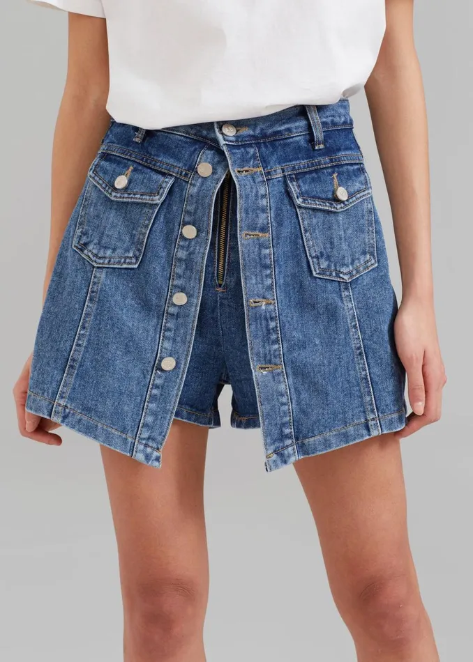 Women The Frankie Shop Bottoms Blades Denim Skort Medium Wash