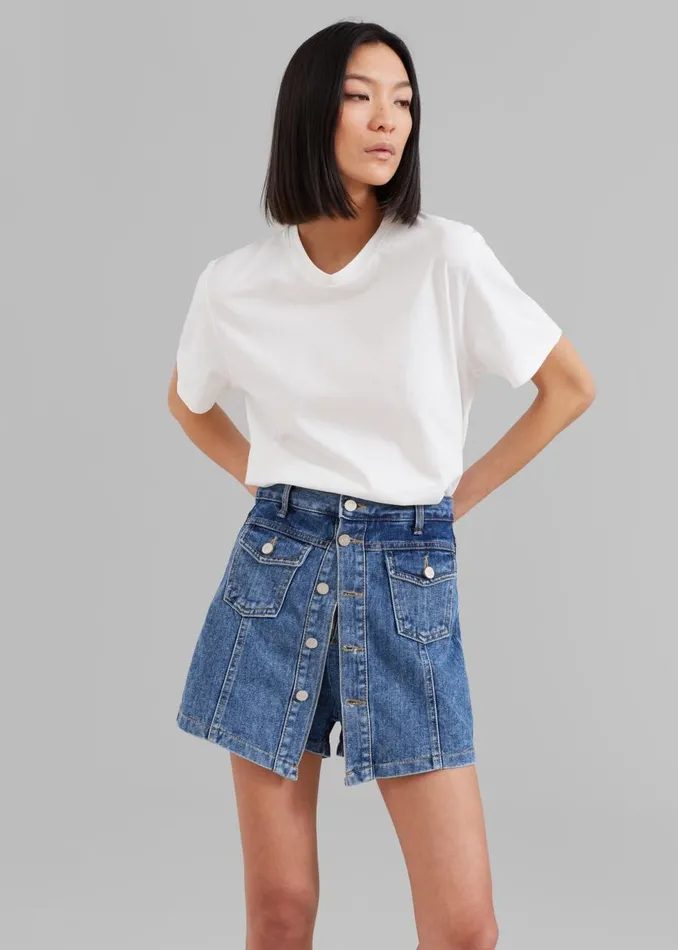 Women The Frankie Shop Bottoms Blades Denim Skort Medium Wash