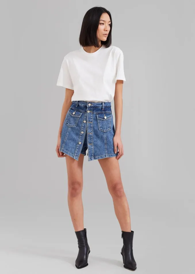 Women The Frankie Shop Bottoms Blades Denim Skort Medium Wash