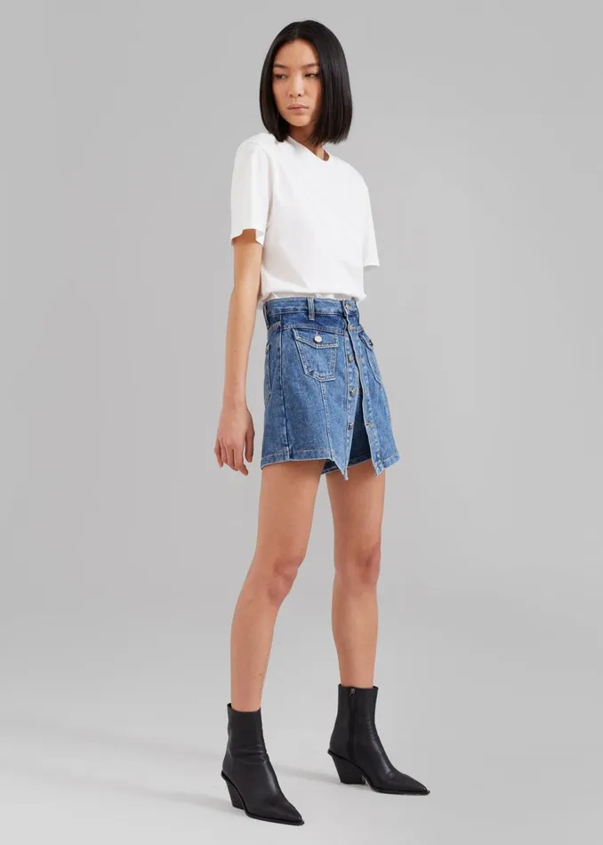 Women The Frankie Shop Bottoms Blades Denim Skort Medium Wash