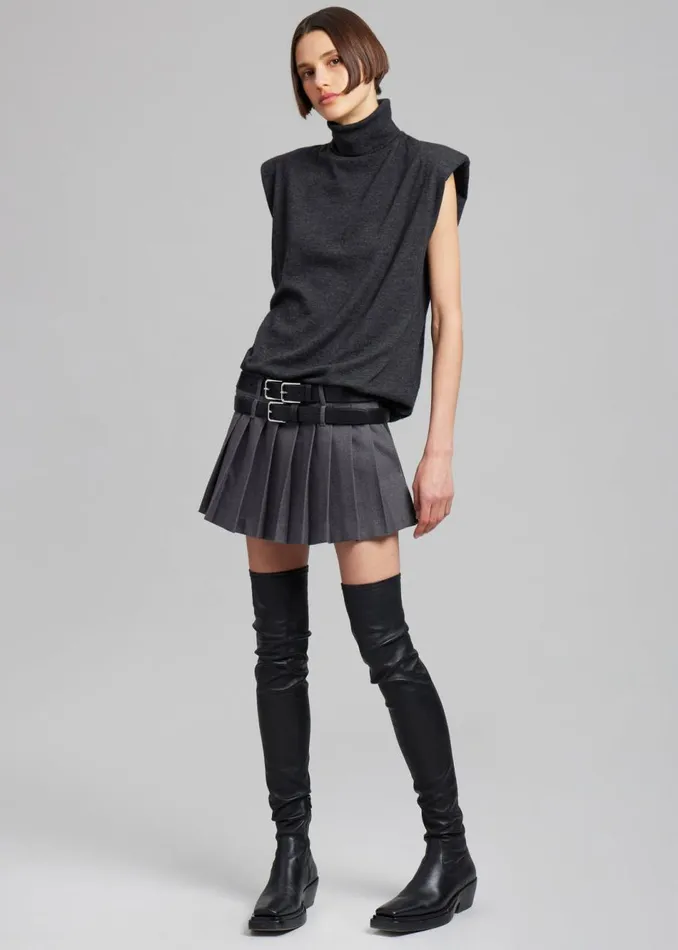 Women The Frankie Shop Bottoms Blake Mini Pleated Skirt Dark Grey Melange