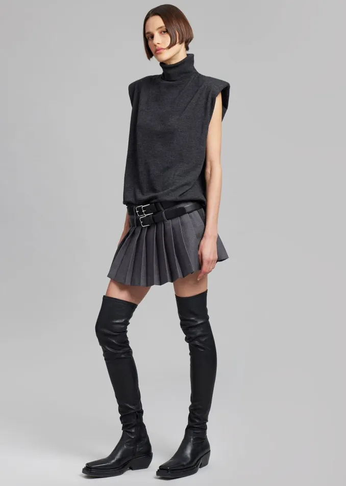 Women The Frankie Shop Bottoms Blake Mini Pleated Skirt Dark Grey Melange