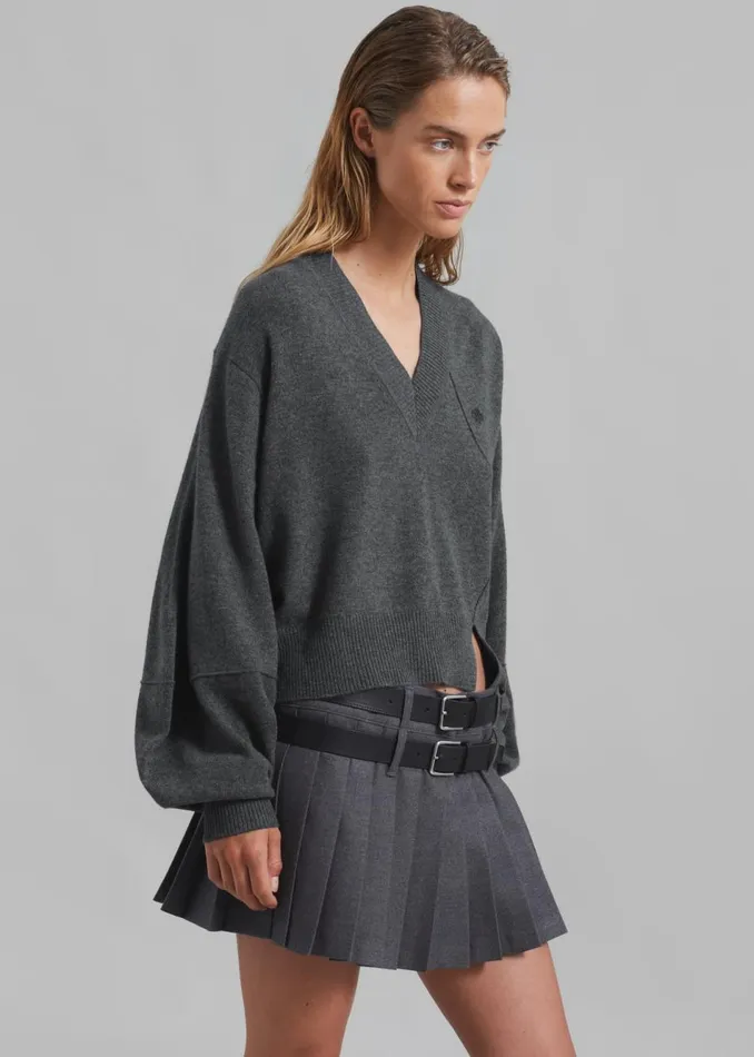 Women The Frankie Shop Bottoms Blake Mini Pleated Skirt Dark Grey Melange
