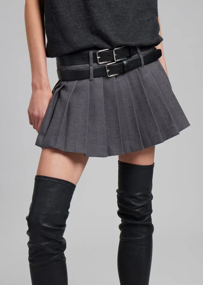 Women The Frankie Shop Bottoms Blake Mini Pleated Skirt Dark Grey Melange
