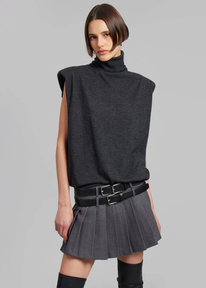 Women The Frankie Shop Bottoms Blake Mini Pleated Skirt Dark Grey Melange