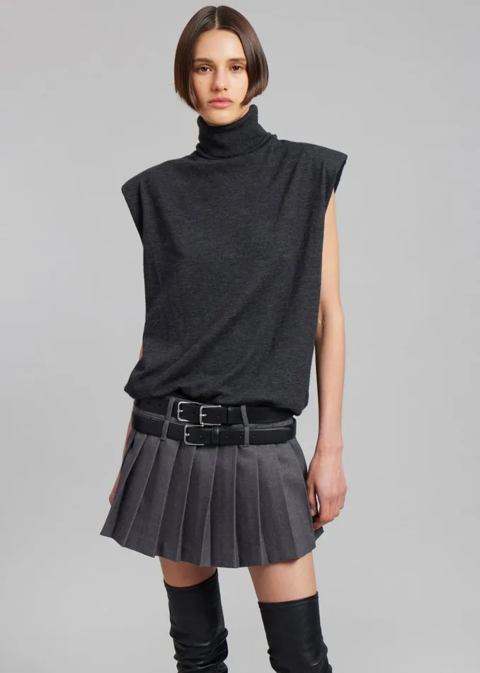 Women The Frankie Shop Bottoms Blake Mini Pleated Skirt Dark Grey Melange