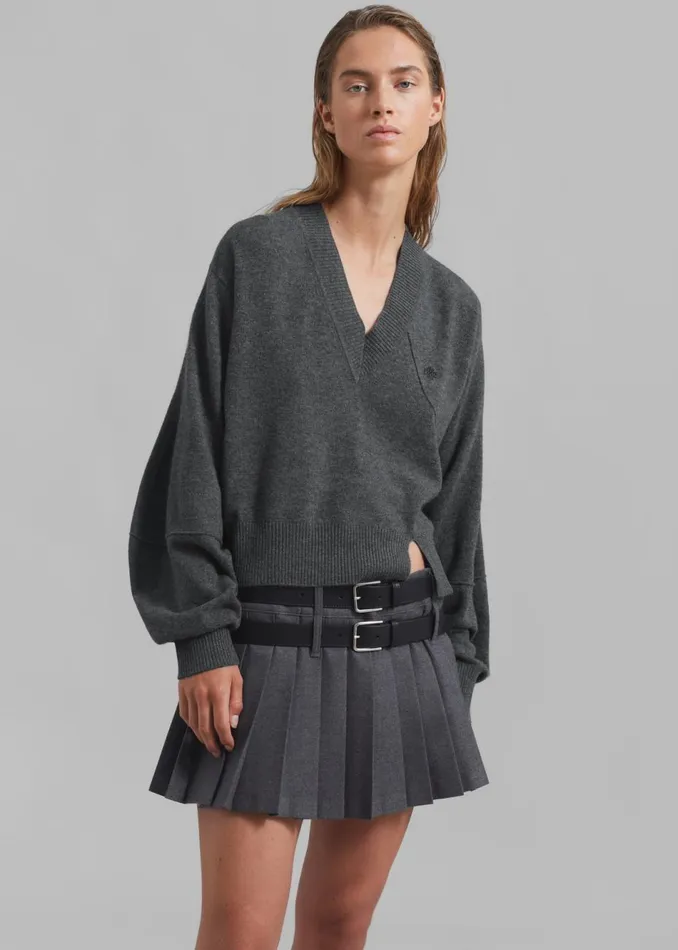 Women The Frankie Shop Bottoms Blake Mini Pleated Skirt Dark Grey Melange