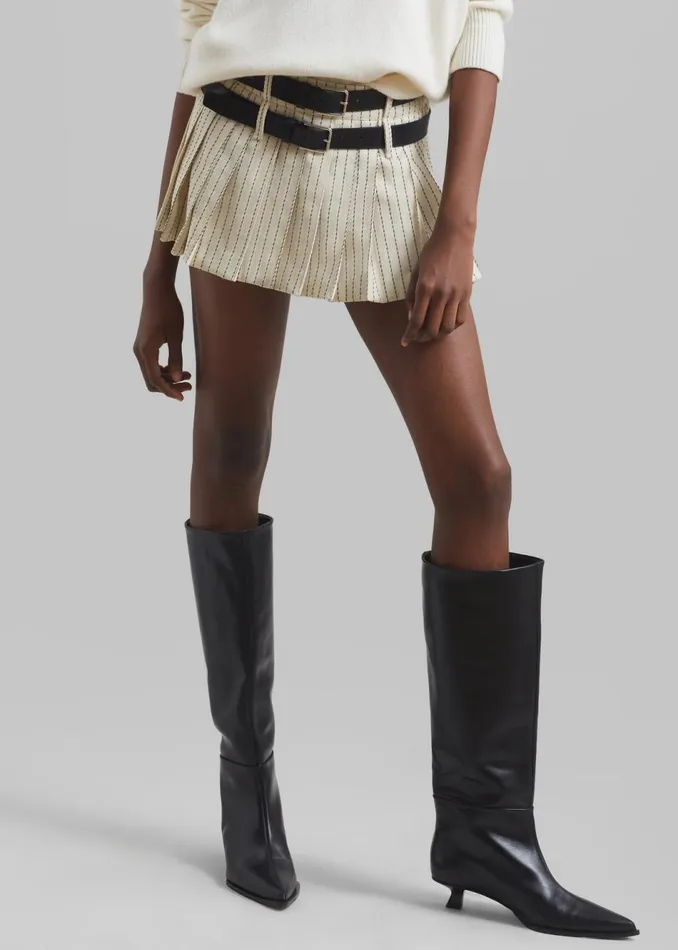 Women The Frankie Shop Bottoms Blake Pleated Twill Mini Skirt Light Beigeblack Pinstripe Women The Frankie Shop Bottoms Blake Pleated Twill Mini Skirt Light Beigeblack Pinstripe