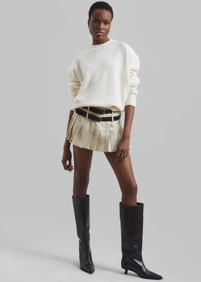 Women The Frankie Shop Bottoms Blake Pleated Twill Mini Skirt Light Beigeblack Pinstripe