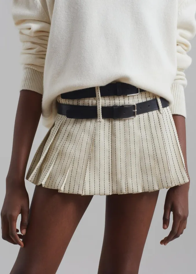 Women The Frankie Shop Bottoms Blake Pleated Twill Mini Skirt Light Beigeblack Pinstripe