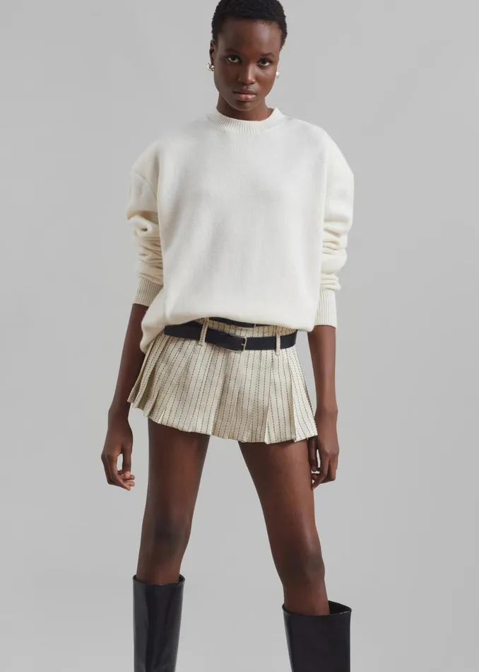 Women The Frankie Shop Bottoms Blake Pleated Twill Mini Skirt Light Beigeblack Pinstripe