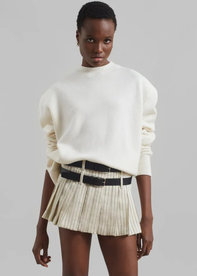 Women The Frankie Shop Bottoms Blake Pleated Twill Mini Skirt Light Beigeblack Pinstripe