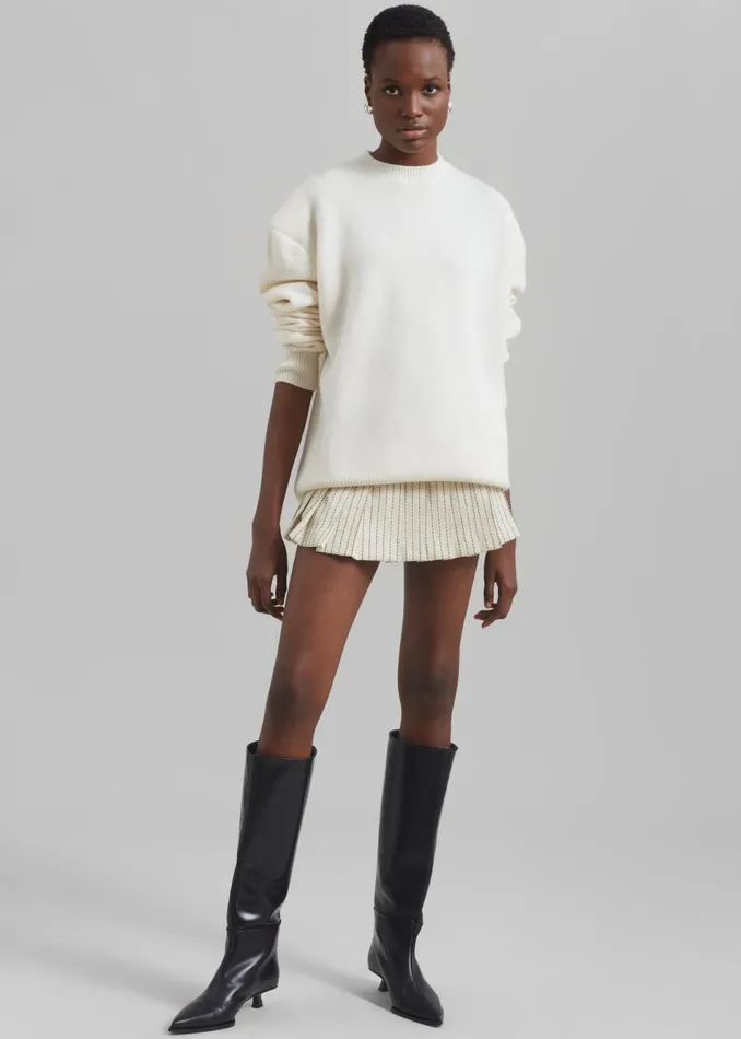 Women The Frankie Shop Bottoms Blake Pleated Twill Mini Skirt Light Beigeblack Pinstripe