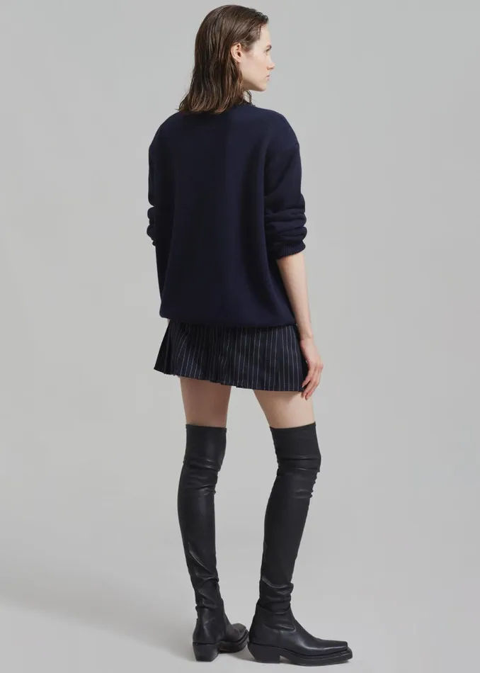 Women The Frankie Shop Bottoms Blake Pleated Twill Mini Skirt Navywhite Pinstripe