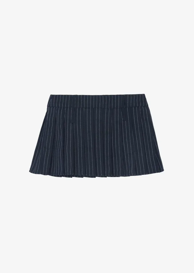 Women The Frankie Shop Bottoms Blake Pleated Twill Mini Skirt Navywhite Pinstripe