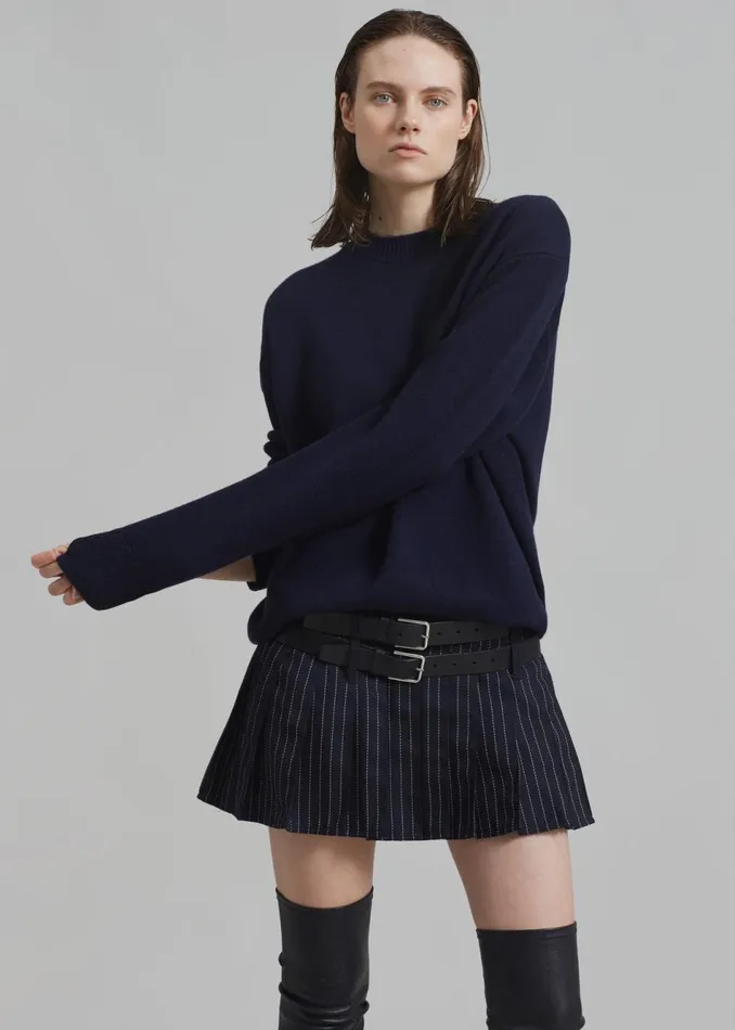 Women The Frankie Shop Bottoms Blake Pleated Twill Mini Skirt Navywhite Pinstripe